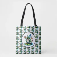 Funny Dancing Frog on a Lily Pad Birthday  Tote Bag