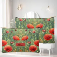 Glowing field of red poppies, personalizable  accessory pouch