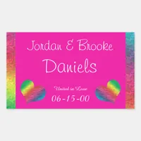 [Rainbow Crinkle Wedding] Heart Butterfly Pink Rectangular Sticker