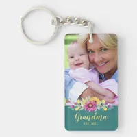 New Grandma Elegant Flowers Turquoise Teal | Photo Keychain