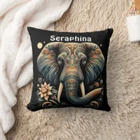 Colorful elephant with floral designs throw pillow