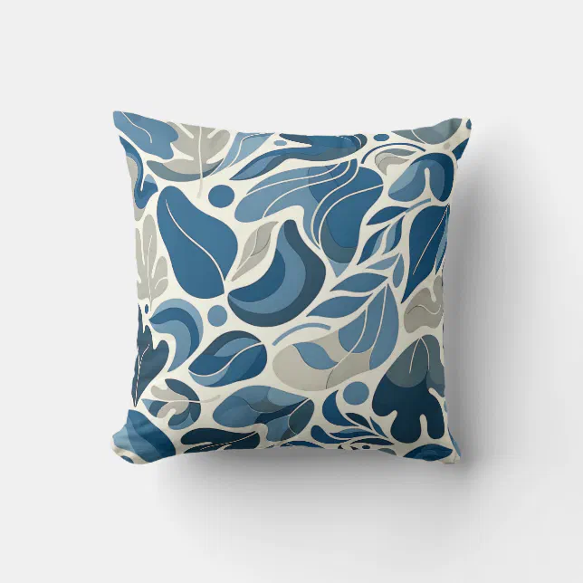Cool Blue Abstract Wavy Shapes Pattern Throw Pillow