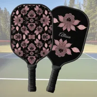 Elegant pink on black lace in vintage style  pickleball paddle