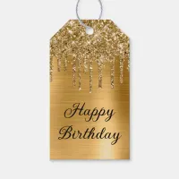 Gold Glitter Drips Foil Happy Birthday Gift Tags