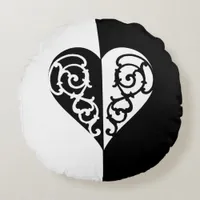 Black &White Filigree Heart Throw Pillow