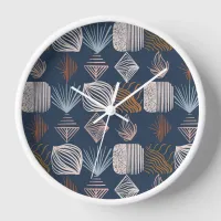 Bold Caribbean Tribal Mudcloth: Navy Blue, Boho Clock