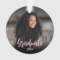 Graduation Photo Silver Glitter Pink Marble Glam Ornament