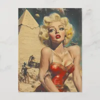 Aliens and a Pinup at the pyramid AI generated art Postcard