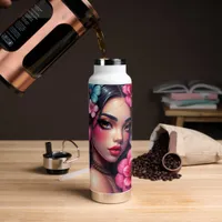 Beautiful Hispanic Anime Woman Water Bottle