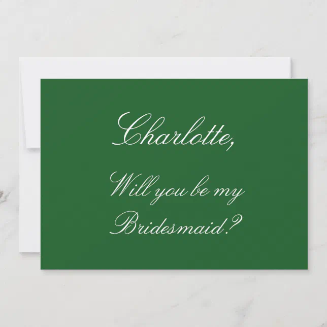 Stylish Dark Green Bridesmaid Proposal Card