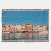 Venetian harbor in Chania at blue hour, Crete,    Throw Blanket