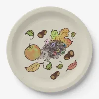 Cute hand drawn fall hedgehog saying Thank you Paper Plates