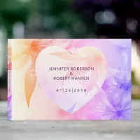 Floral Heart Orange Purple Dewdrops Wedding Guest Book