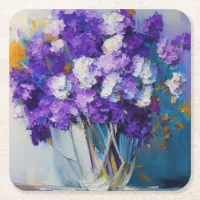 Pretty Vintage Purple Flowers Square Paper Coaster