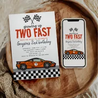 Two Fast Race Car Boy 2nd Birthday Party Invitation