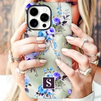 Blue and Purple Monogram Floral  iPhone 16 Pro Max Case