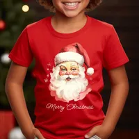 Retro Vintage Watercolor Santa Face Christmas T-Shirt