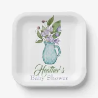 Personalized Purple Sweet Pea Flowers Baby Shower Paper Plates