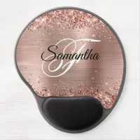 Faux Shiny Rose Gold Glitter Foil Monogram Gel Mouse Pad