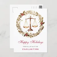 Gold Justice Scale Holly Wreath Lawyer Christmas Holiday Postcard