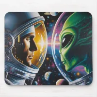 Alien and Astronaut in Space  Mouse Pad