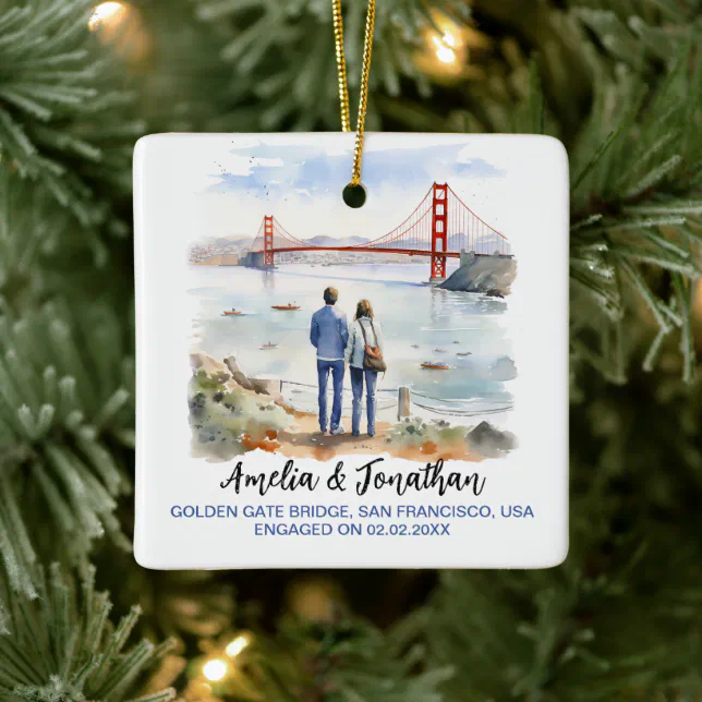 Golden Gate, San Francisco, Watercolor Travel Art Ceramic Ornament