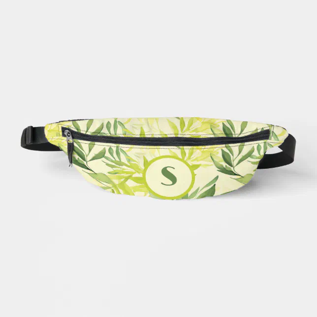 Green and Yellow Watercolor Leaf Pattern Fanny Pack