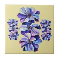 Delphinium  flowers painting tile