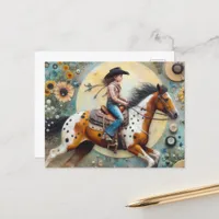 Cowgirl on a Pintoloosa Horse Postcard