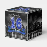 City Lights Sweet Sixteen Blue ID118 Favor Boxes