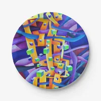 Playful Abstract Geometric Watercolor Paper Plates