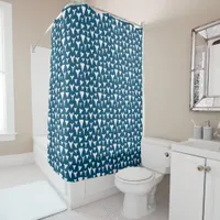 Navy Blue White Shark Teeth Pattern Shark Themed Shower Curtain