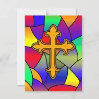 Happy Easter | Stained Glass and Cross   Postcard