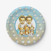 Cute Twins of color Baby Boys Baby Shower Treats Paper Plates