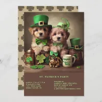 Happy St Patrick's Day Adorable Puppies Green Hats Invitation