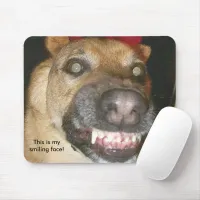 Psycho German Shepherd Dog This is My Smiling Face Mouse Pad