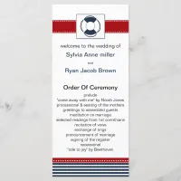 navy stripes, lifebuoy , nautical wedding programs