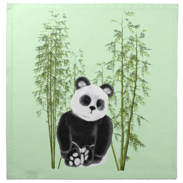 Cute Panda Sitting in Bamboo Cloth Napkin
