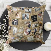 Wedding Keepsake 30 Photo Collage Gold ID1065 Throw Pillow