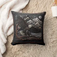 Eagle Sculpture With Mountain and Flag Design Throw Pillow