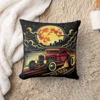 A vintage hot rod racing under the full moonlight throw pillow