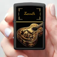 White & Gold Guitar with Cowboy Art Zippo Lighter