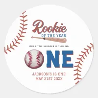 Rookie of the Year Baseball 1st Birthday Party Classic Round Sticker