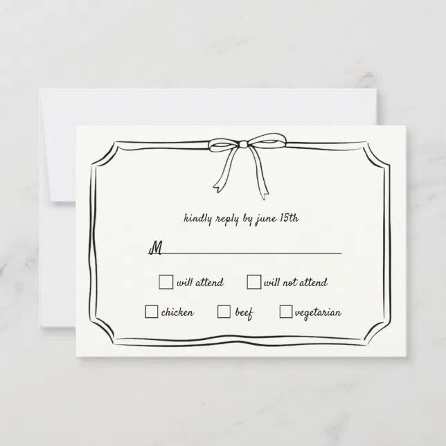 Elegant Coquette Hand-Drawn Bow Timeless Wedding RSVP Card