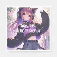 Pretty Anime Girl Personalized Birthday Napkins