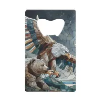 Mosaic Ai Art | Brown Bear and an Eagle Full Moon Credit Card Bottle Opener