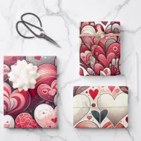 Whimsical Artsy Fancy Grey and Red Valentine's Day Wrapping Paper Sheets