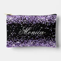 Light Purple Glitter Black Accessory Pouch