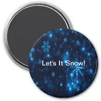 Deep Blue & Bright Snowflakes Round Magnet