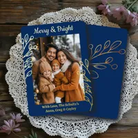 Gold Foil Foliage and Family Photo Christmas Foil Holiday Card